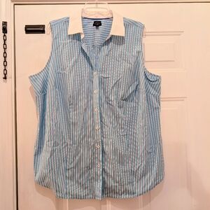Women's Talbot's Plus Robin's Egg Blue/White/Blue Striped Sleeveless Shirt, 18W